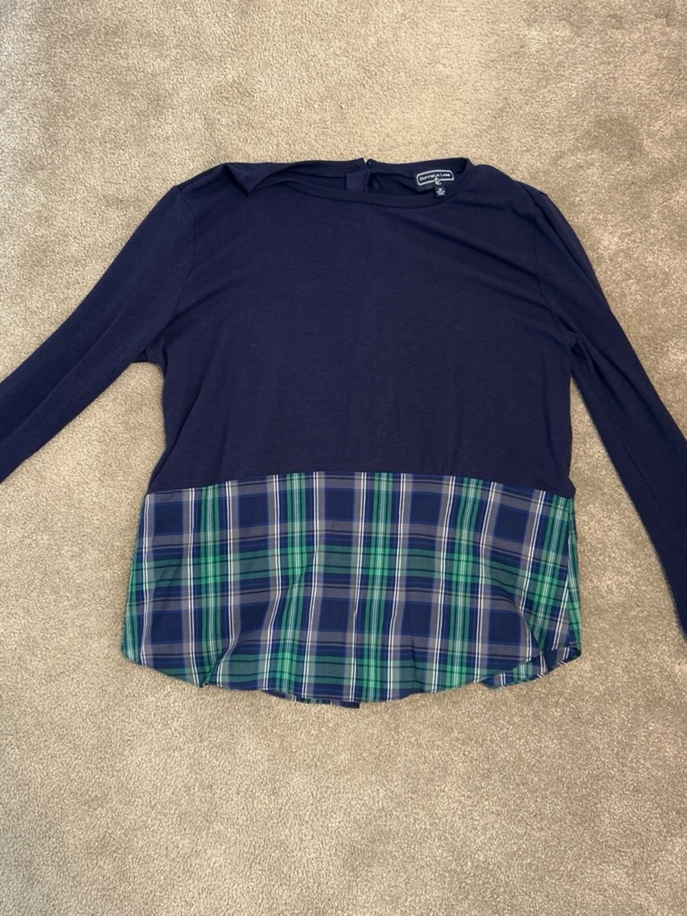 Duffield Lane Navy Long-Sleeve Top with Green & Navy Plaid Hem